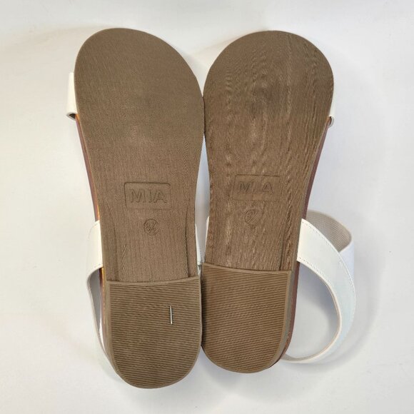 MIA Flat Elastic Strap Sandals Size 8 White Faux Leather Casual Summer Shoes NIB - Picture 6 of 9